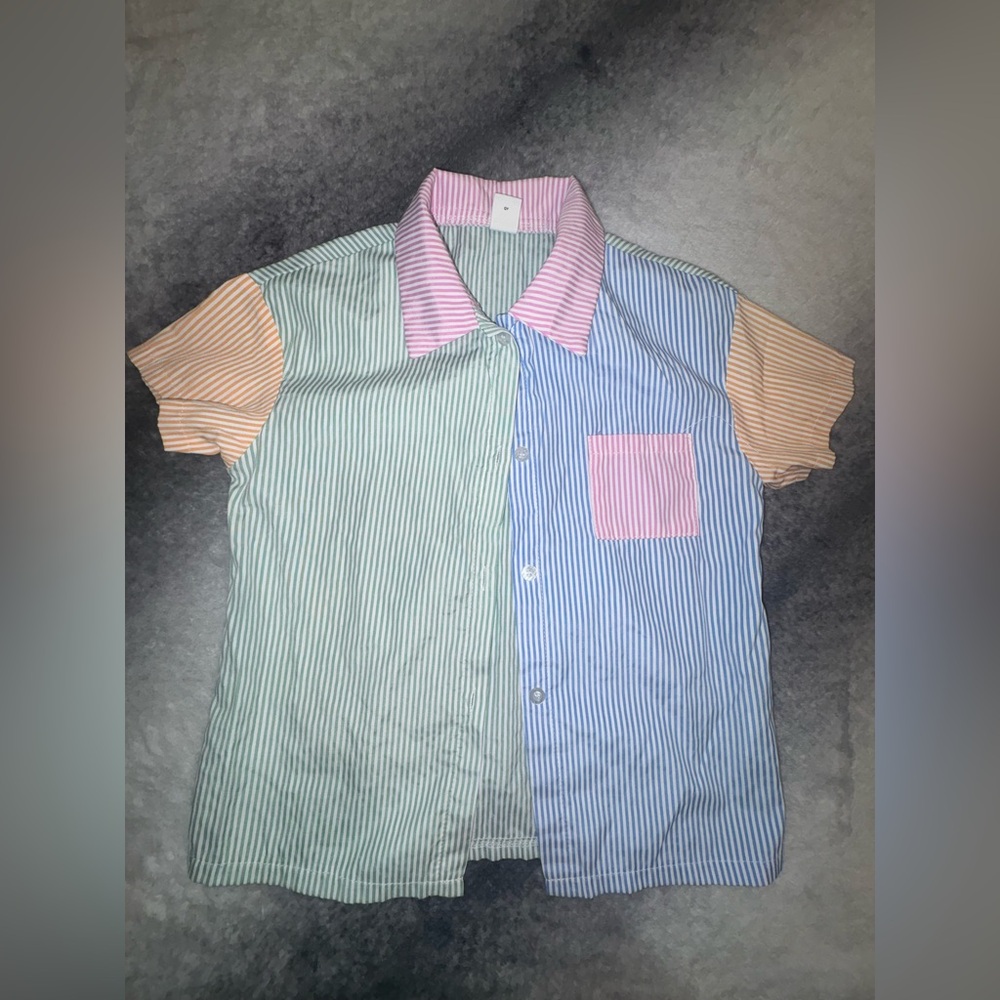 (A3)  SHEIN Boys Colorblock Button Down Shirt Size 7Y Striped Pastel‎ 90s Style